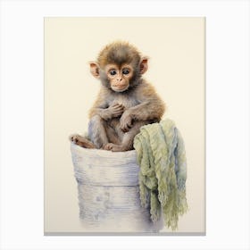 Monkey Painting Knitting Watercolour 4 Canvas Print