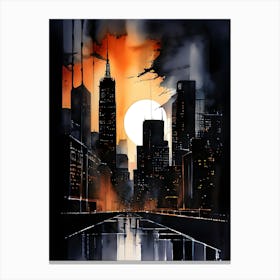 City At Night Silhouette Canvas Print