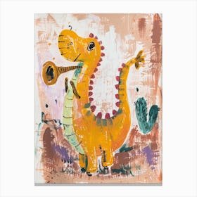 Dinosaur Playing The Trumpet Painting 3 Canvas Print