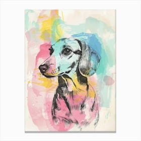 Dachshund Dog Pastel Line Watercolour Illustration  1 Canvas Print
