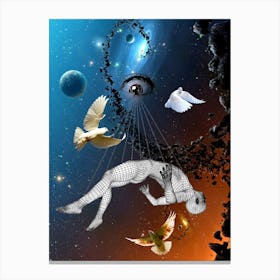 Universe - dove - peace - dreams - photo montage Canvas Print