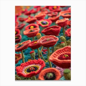 Red Poppies Knitted In Crochet 3 Canvas Print