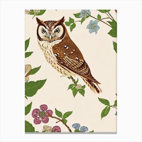 Eastern Screech Owl William Morris Style Bird Canvas Print