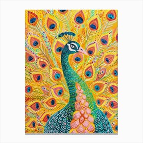 Peacock Yellow Feather Portrait Canvas Print