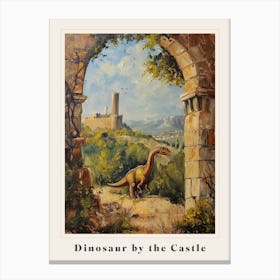 Dinosaur By The Castle Painting Poster Canvas Print