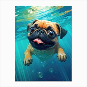 Cute Baby Pug Dog in the Water Canvas Print