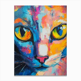 Oil Cat Portrait Painting In Multicolored Tones 1 Canvas Print