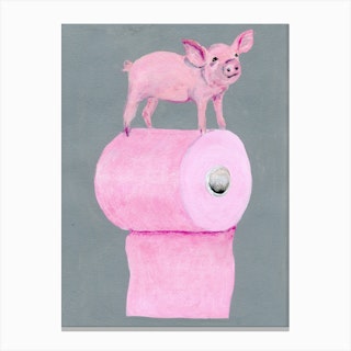 Pig On Toilet Paper Canvas Print