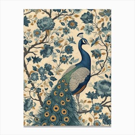Blue Vintage Floral Peacock Wallpaper 2 Canvas Print