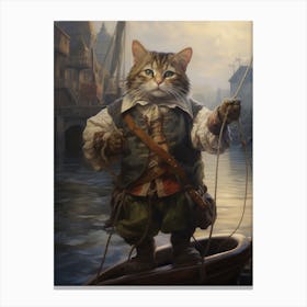Cat As A Captain On A Medieval Boat 2 Canvas Print