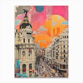 Madrid   Retro Collage Style 2 Canvas Print