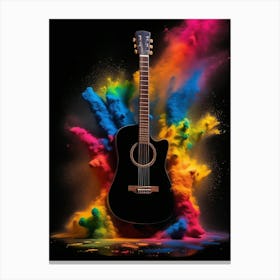 Colourful Powder Blast behind a Black Acoustic Guitar Canvas Print