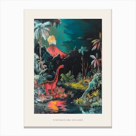 Dinosaur & The Volcano Painting 2 Poster Canvas Print