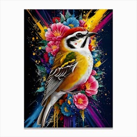 Colorful Bird With Flowers Canvas Print