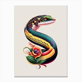 Common Keelback Snake Tattoo Style Canvas Print