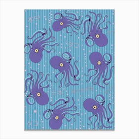 Vintage Blue Octopus Pattern Canvas Print