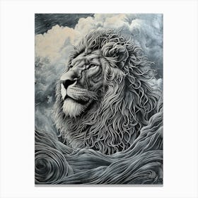 Barbary Lion Relief Illustration Storm 1 Canvas Print