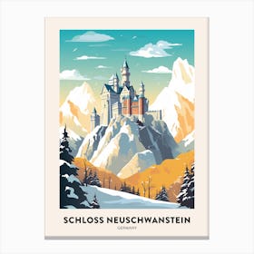 Vintage Winter Travel Poster Schloss Neuschwanstein Germany 1 Canvas Print