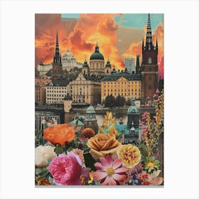 Stockholm   Floral Retro Collage Style 2 Canvas Print