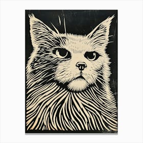 Turkish Angora Cat Linocut Blockprint 7 Canvas Print