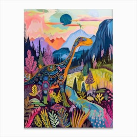 Colourful Dinosaur Pattern Drawing In The Mountains 2 Canvas Print