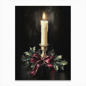 Christmas Candle Holly Berries Canvas Print