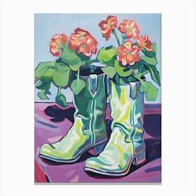 A Painting Of Cowboy Boots With Red Flowers, Fauvist Style, Still Life 3 Canvas Print