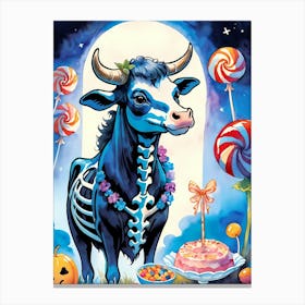 Cute Skeleton Cow Painting Halloween (22) Canvas Print