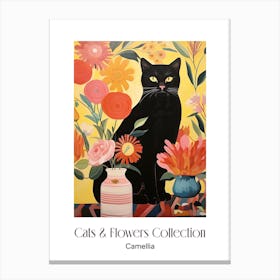 Cats & Flowers Collection Camellia Flower Vase And A Cat, A Painting In The Style Of Matisse 1 Canvas Print