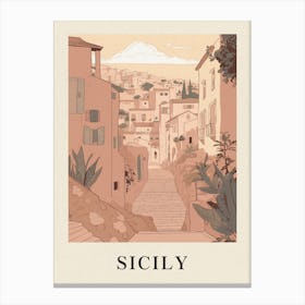 Sicily 2 Vintage Pink Italy Poster Canvas Print