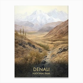 Denali National Park Watercolour Vintage Travel Poster 2 Canvas Print