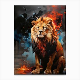 Lion In Flames painting Canvas Print