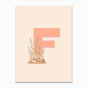 Letter F Fennec Fox Canvas Print