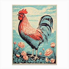 Vintage Bird Linocut Chicken 4 Canvas Print
