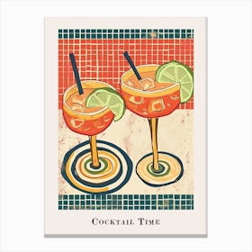 Cocktail Time Tile Watercolour Poster 4 Canvas Print