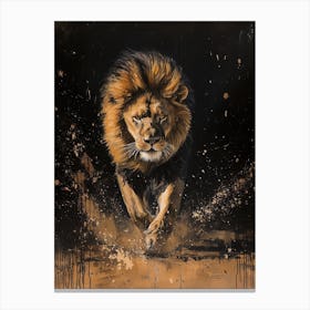 African Lion Night Hunt Acrylic Painting 1 Canvas Print