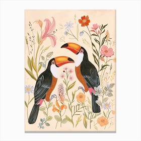 Folksy Floral Animal Drawing Toucan 2 Canvas Print