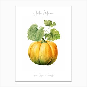 Hello Autumn Acorn Squash Pumpkin Watercolour Illustration 1 Canvas Print