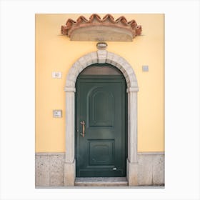 Green Door With Yellow Wall in Italy Canvas Print