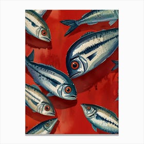 Fishes On A Red Background Canvas Print