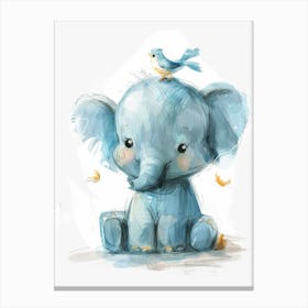 Small Joyful Elephant With A Bird On Its Head 8 Canvas Print