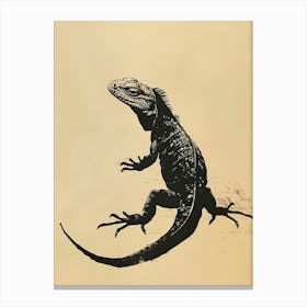 Forest Green Galápagos Land Iguana Block Print 5 Canvas Print