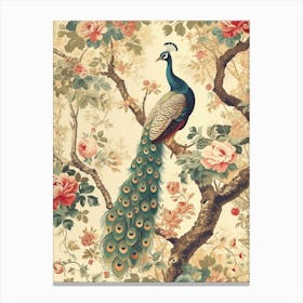 Vintage Peacock In A Tree Wallpaper 3 Canvas Print