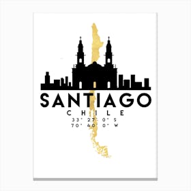 Santiago de Chile Silhouette City Skyline Map Canvas Print