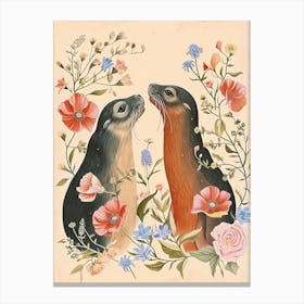 Folksy Floral Animal Drawing Seal 5 Canvas Print