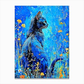 Blue Cat In The Meadow Canvas Print