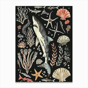 Mako Shark Seascape Black Background Illustration 2 Canvas Print