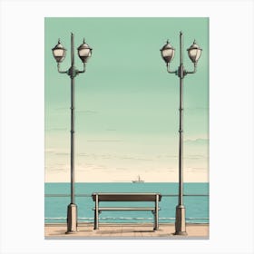 Bench On Seafront Brighton Style Lamp Posts Evening Horizon Canvas Print