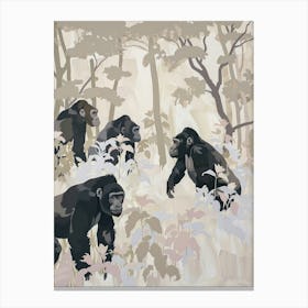 Gorillas Pastels Jungle Illustration 3 Canvas Print