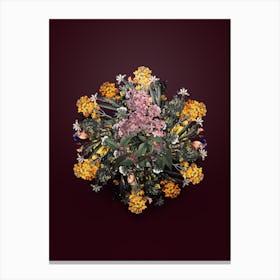 Vintage Chinese Lilac Flower Wreath on Wine Red n.1334 Canvas Print